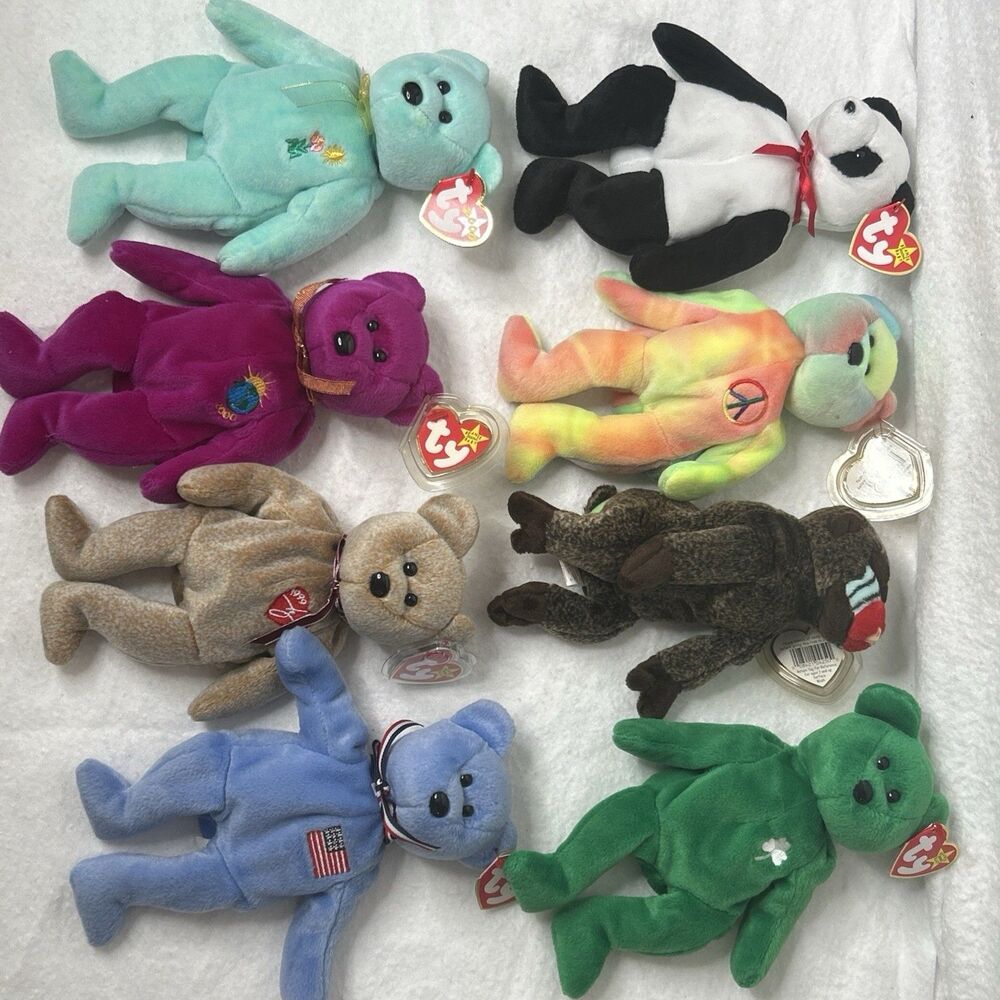 Ty Beanie Baby lot of 8 Peace Cheeks America Signature Ariel Millennium Fortune